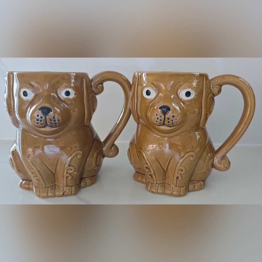 Boston Warehouse Trading Company 3D Dog Stoneware Mugs 16 Oz Set Of Two